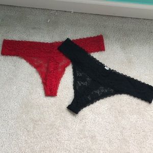 Red & black lace thong